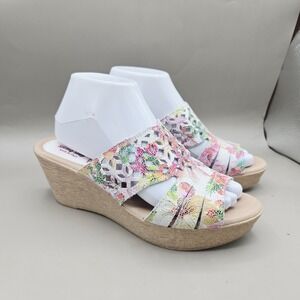 Spring Step Viniko Floral Cutout Wedge Slides Womens Sz 9 M